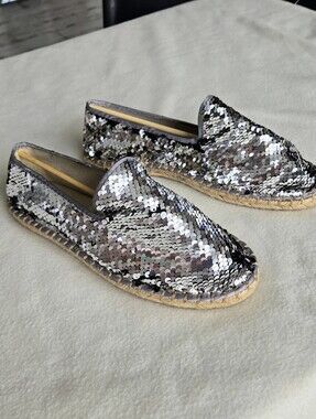 Esmara Reversible Sequin Espadrille-Style Flats – Silver/Black – Size 38 (US 7)